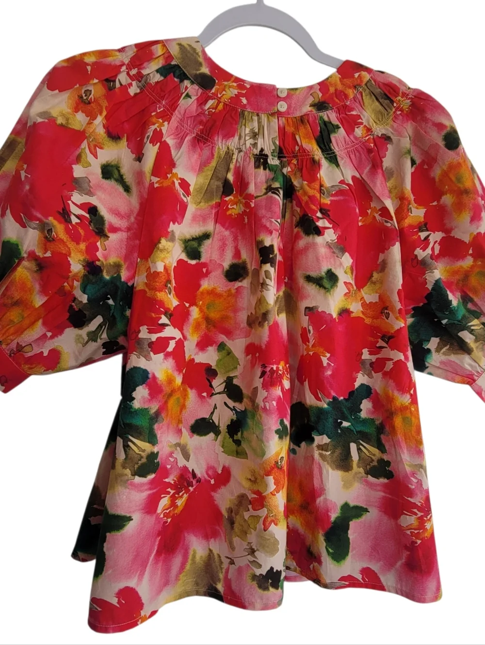 J. Crew Smock-neck puff-sleeve top in floral cotton poplin Women’s Size S